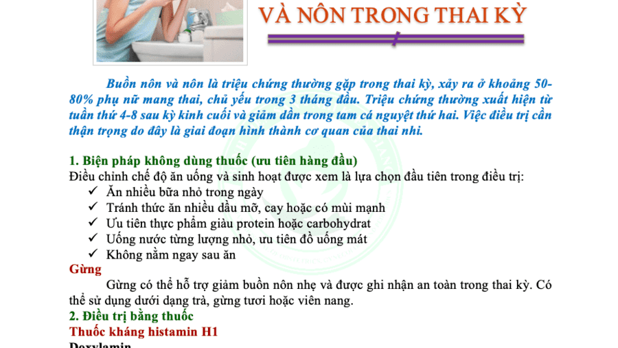 THÔNG TIN THUỐC & SỨC KHỎE CỘNG ĐỒNG: ĐIỀU TRỊ BUỒN NÔN VÀ NÔN TRONG THAI KỲ