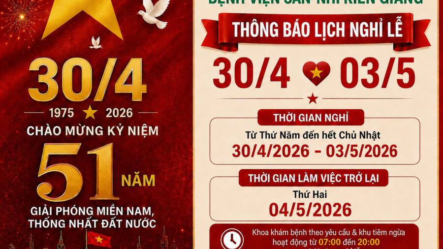 ​ THÔNG BÁO LỊCH NGHỈ LỄ 30/4 – 01/5 NĂM 2026   ​