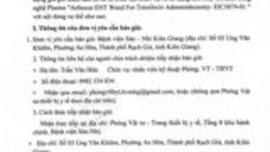 Thông báo số 20/TB-BVSN về thông báo yêu cầu báo giá Thông báo số 20/TB-BVSN về thông báo yêu cầu báo giá