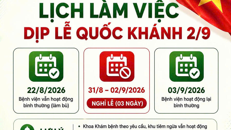 Thông báo lịch làm việc dịp lễ Quốc Khánh 2/9